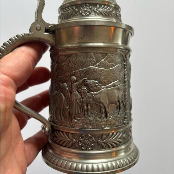 Vintage German Pewter Beer Stein with Lid 35 Jahre Bäko Amberg Shepherd Scene - Picture 6 of 9